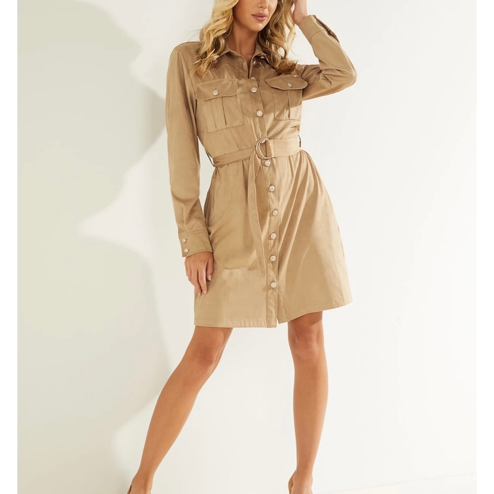 Guess Dora Faux Suede Women’s Mountain Honey Dress Size Medium NWT
